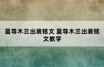 蓝导木兰出装铭文 蓝导木兰出装铭文教学